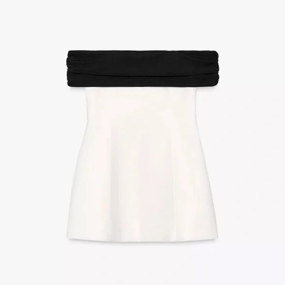 Zara Elegant Off-Shoulder Black and White Dress - Picture 3 of 5